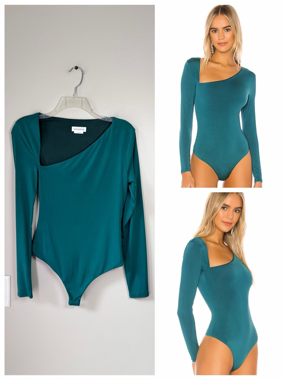 Lovers and Friends Cullen Asymmetrical Long Sleeve Bodysuit in Everglade Green
